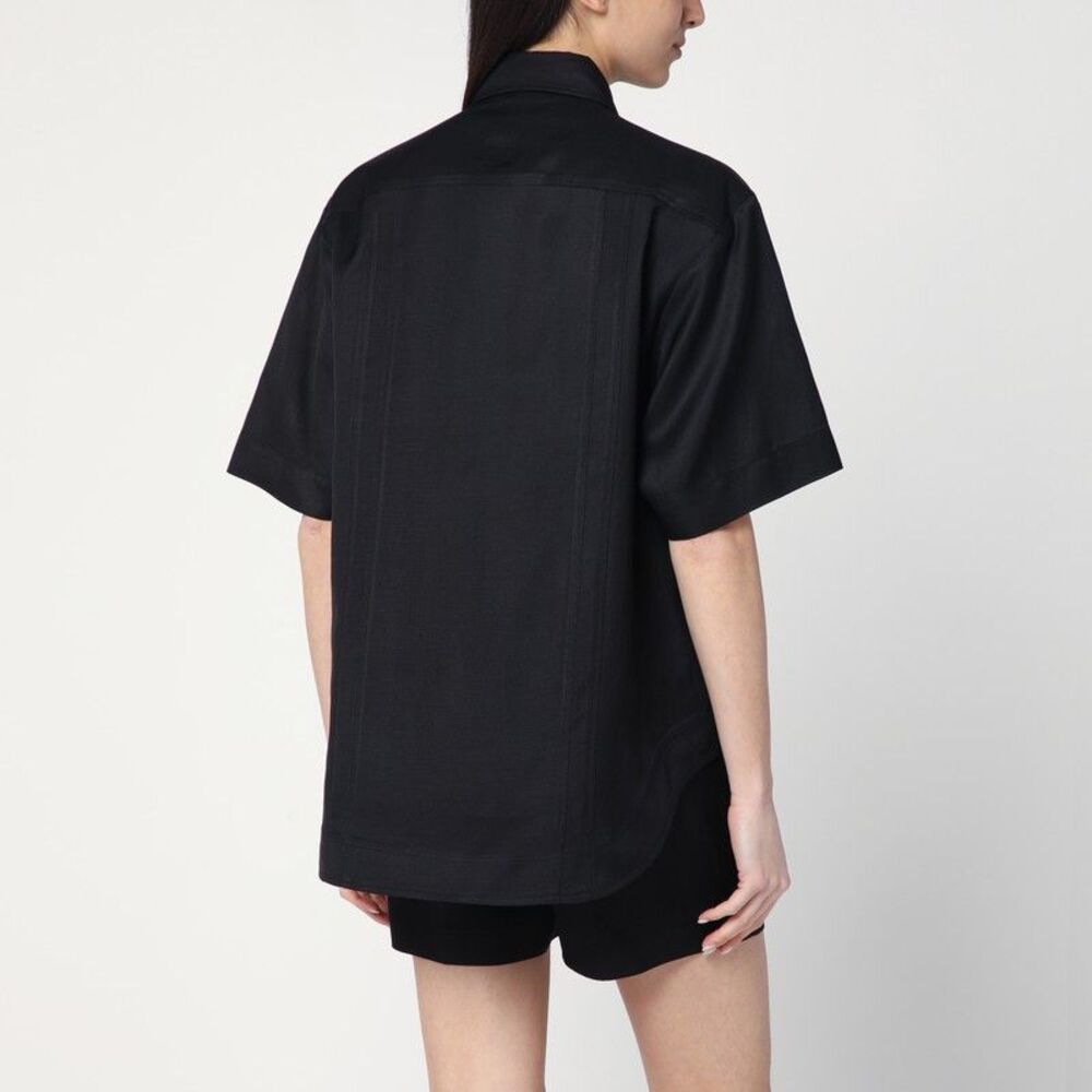 Loulou De Saison Black Shirt In Viscose And Linen Women - Picture 2 of 2